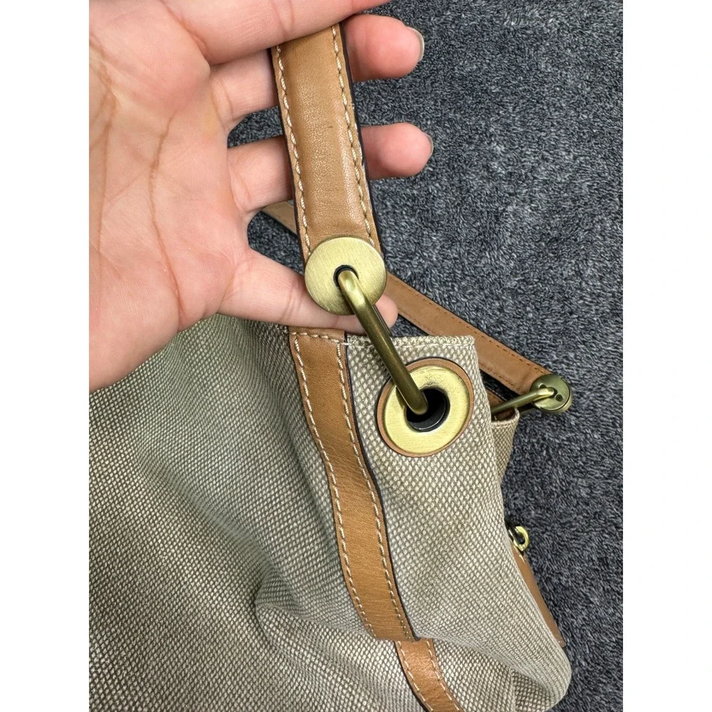 Michael Kors Beige Canvas Leather Trim Triple Compartment Shoulder Bag SCKPSOMY